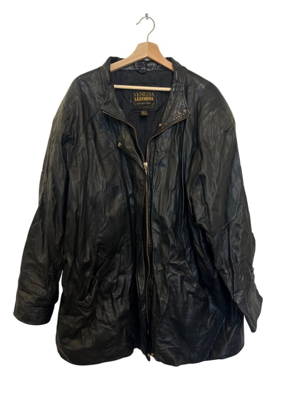 Venezia Leathers Womens 100% Leather Black Jacket Size 22/24 With Zipper & Pocke